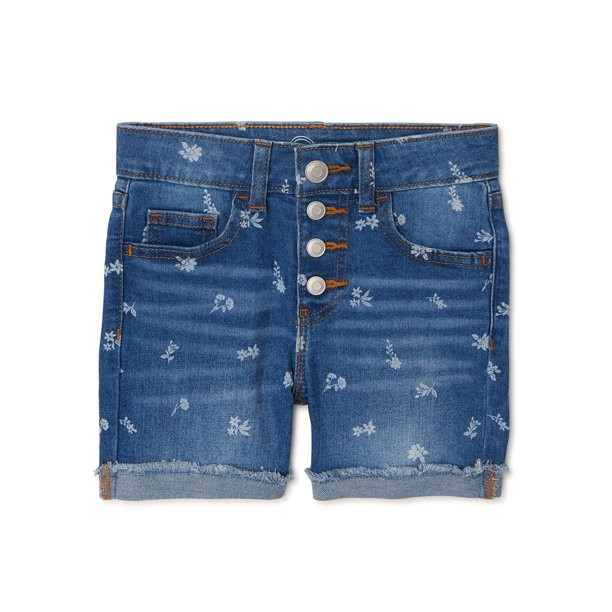 Wonder Nation Girls Floral Print Denim Midi Shorts, Sizes 4-18 & Plus - Walmart.com | Walmart (US)
