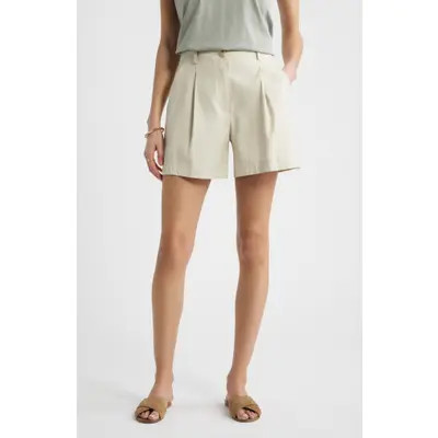 Nordstrom Pleated Linen Blend Shorts in Beige Oatmeal at Nordstrom, Size 12 | Nordstrom