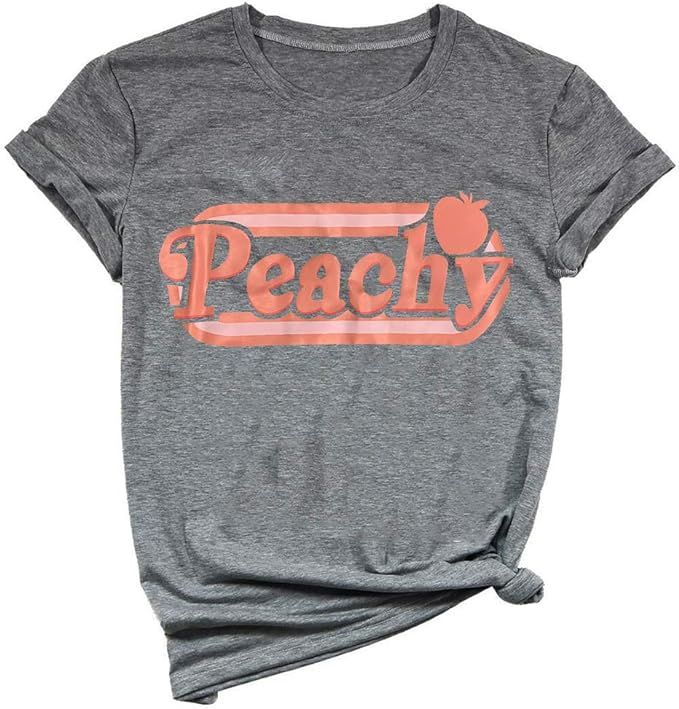 Ykomow Just Peachy T Shirt Womens Short Sleeve Casual Summer Graphic Tees Tops | Amazon (US)