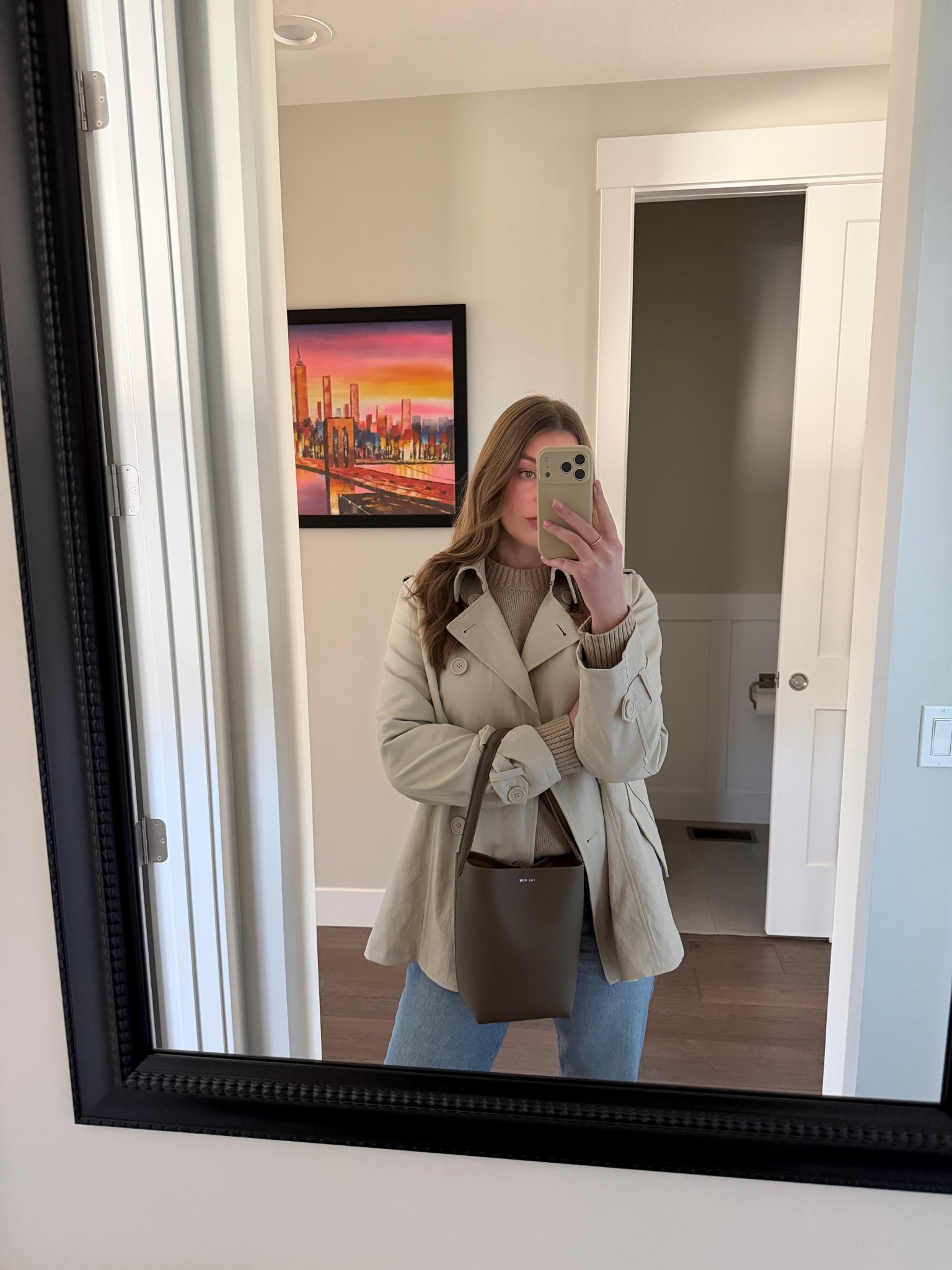 Faux leather trench - medium, sweater - small, bucket bag - small size 

#LTKootd #LTKSaleAlert