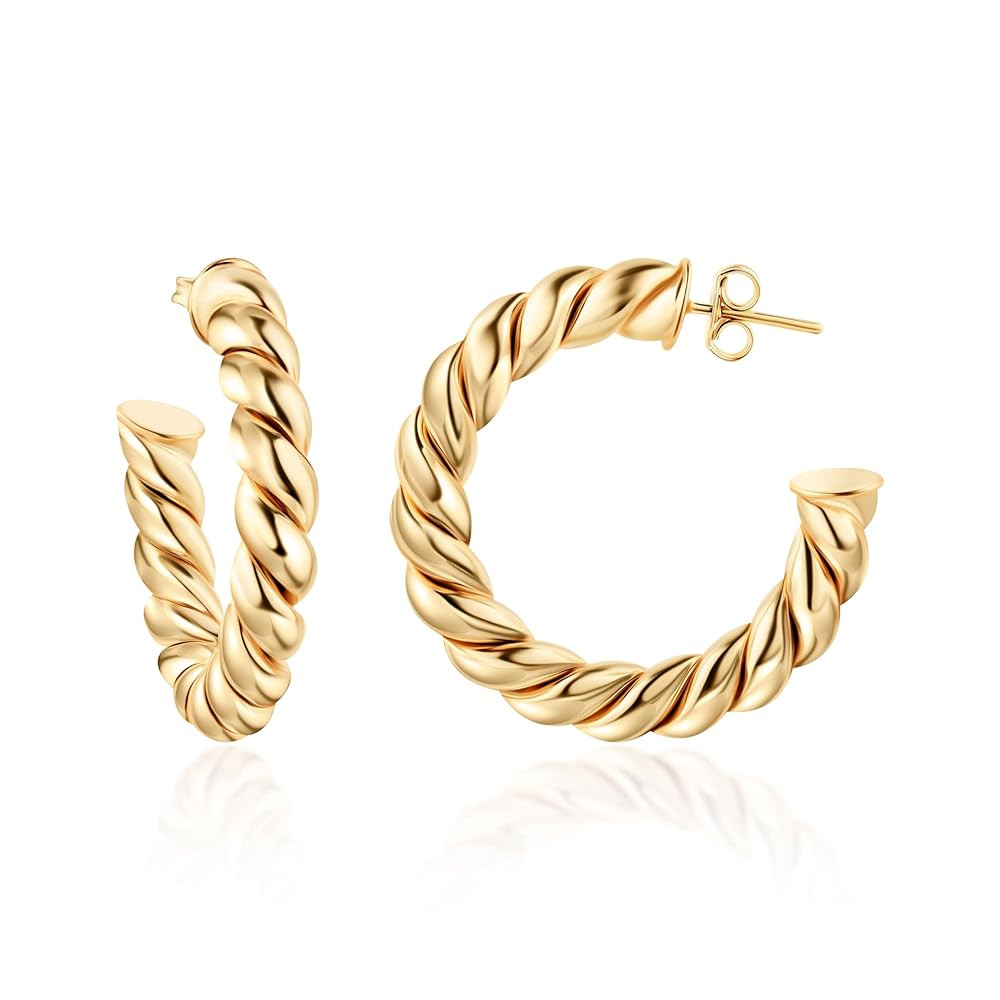 Barzel 18k Gold Plated Chunky Twisted Hoop Earrings, 5mm Thick, 10-40mm Sizes, Open Hoop Earrings... | Amazon (US)