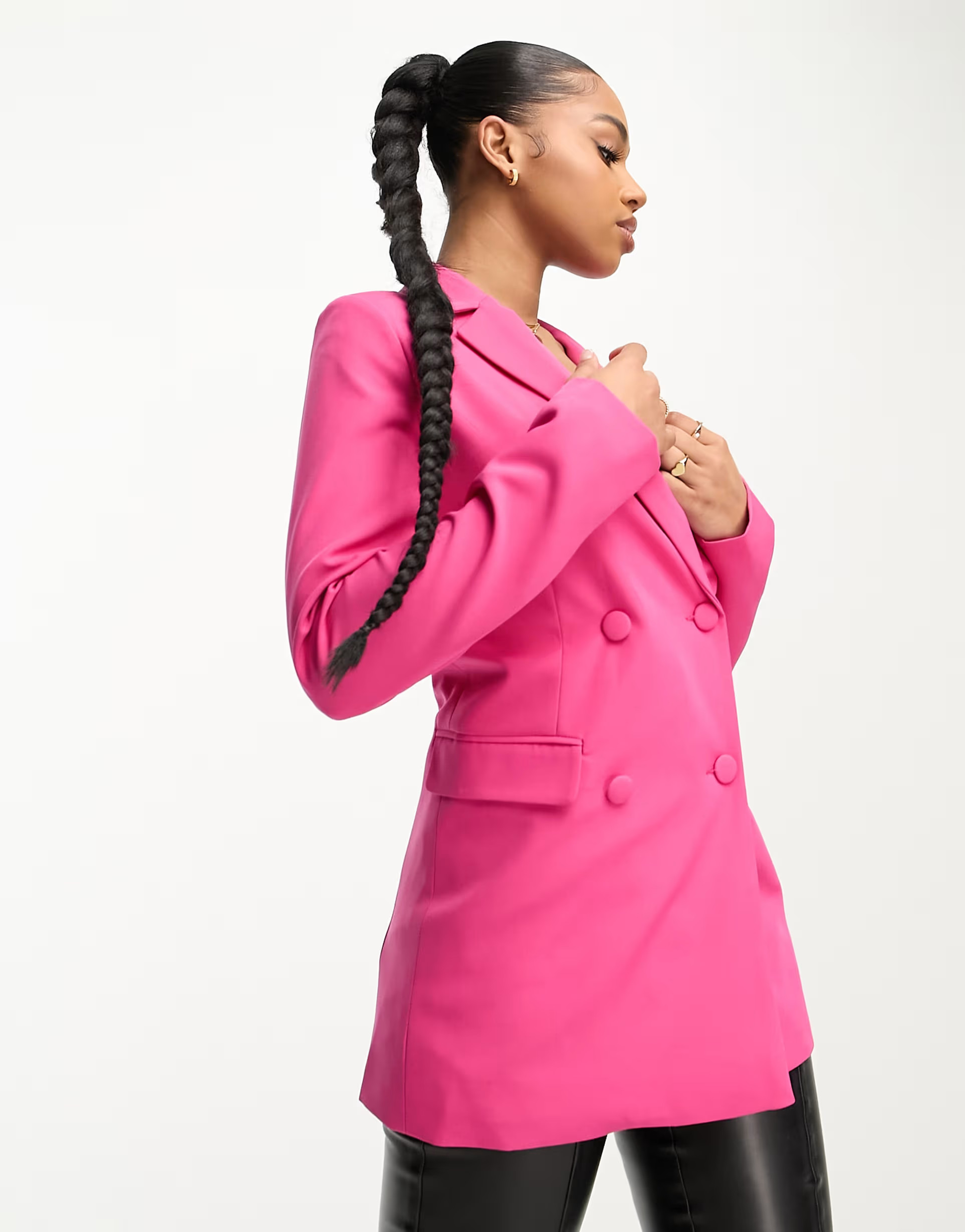 Miss Selfridge double breasted dad blazer in pink | ASOS (Global)