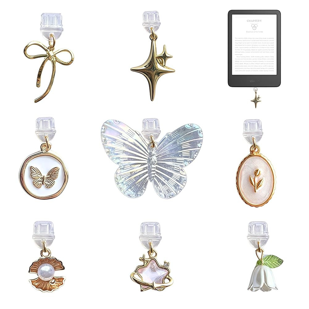 8 Pcs Charms for Kindle, Butterfly Star Bow Flower Design, Compatible with Kindle and Phone Type ... | Amazon (US)