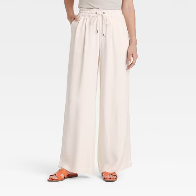 Women's High-Rise Wide Leg Pull-On Pants - A New Day™ Cream S | Target
