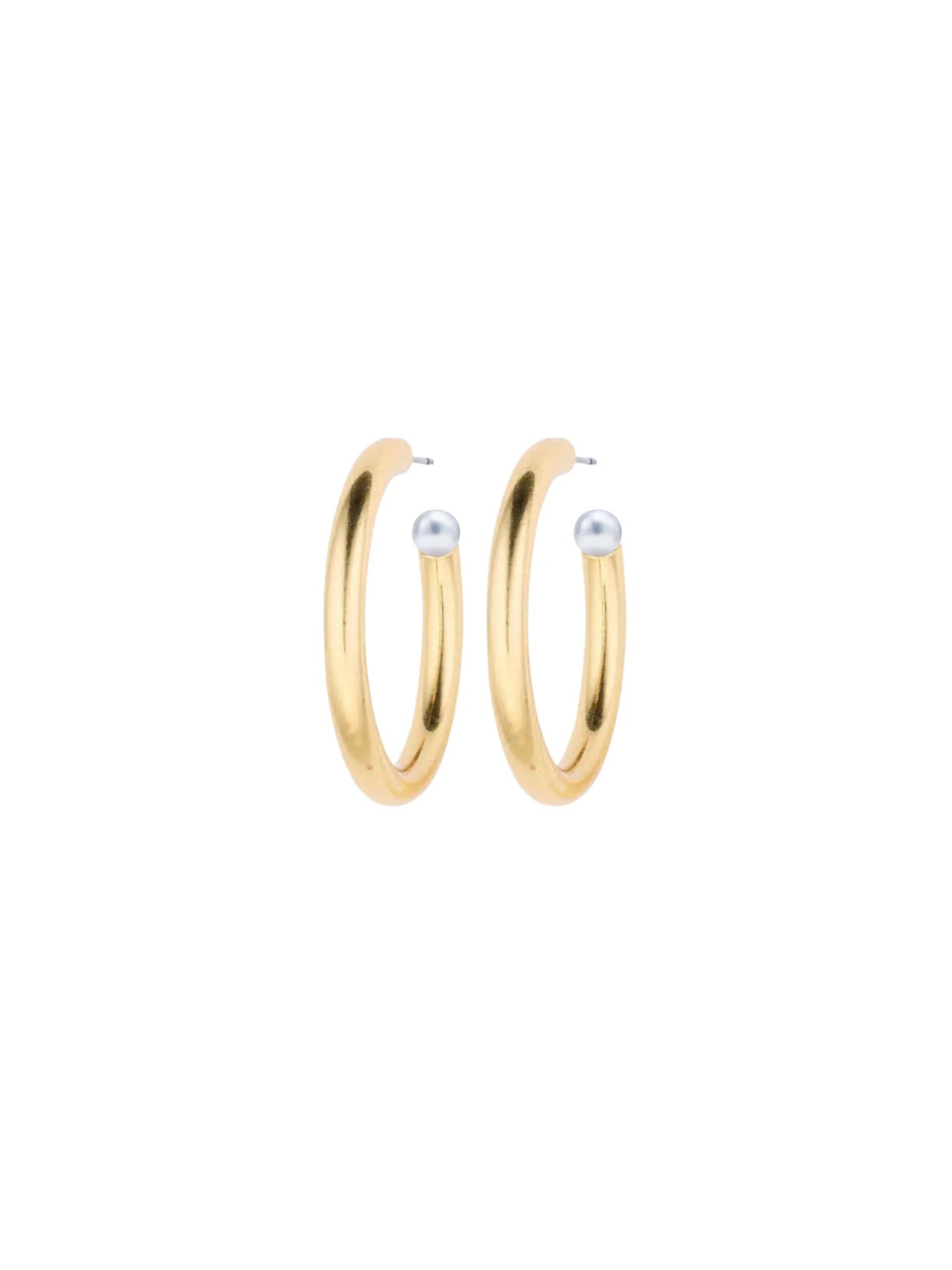 Chunky golden hoops + pearl | Nicola Bathie Jewelry