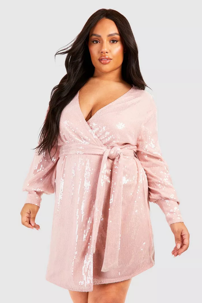 Plus Sequin Wrap Dress | boohoo (US & Canada)