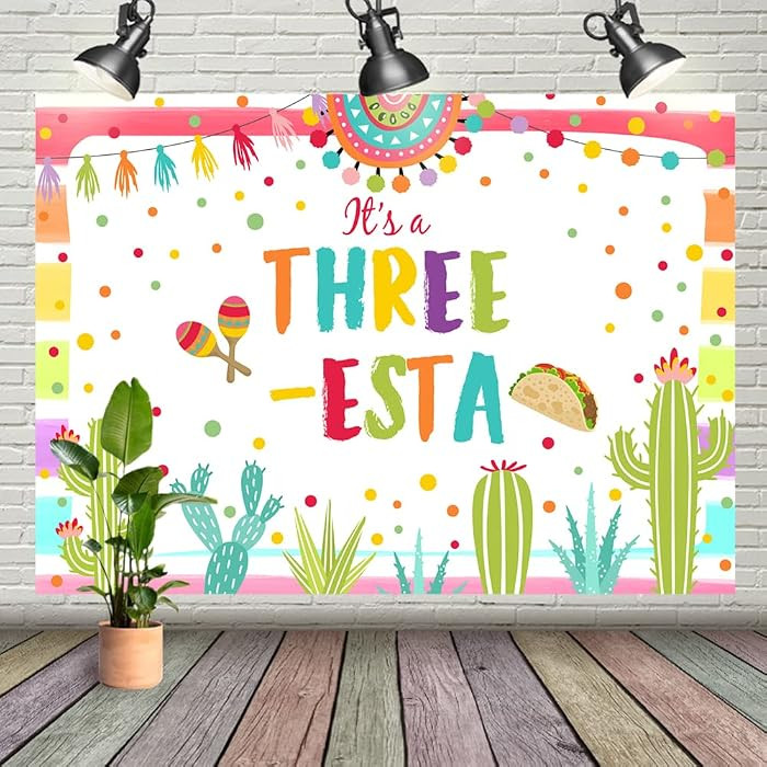 7x5ft Mexican Third Birthday Backdrop Fiesta Three-Esta White Party Decoration for Girl's Photogr... | Amazon (US)