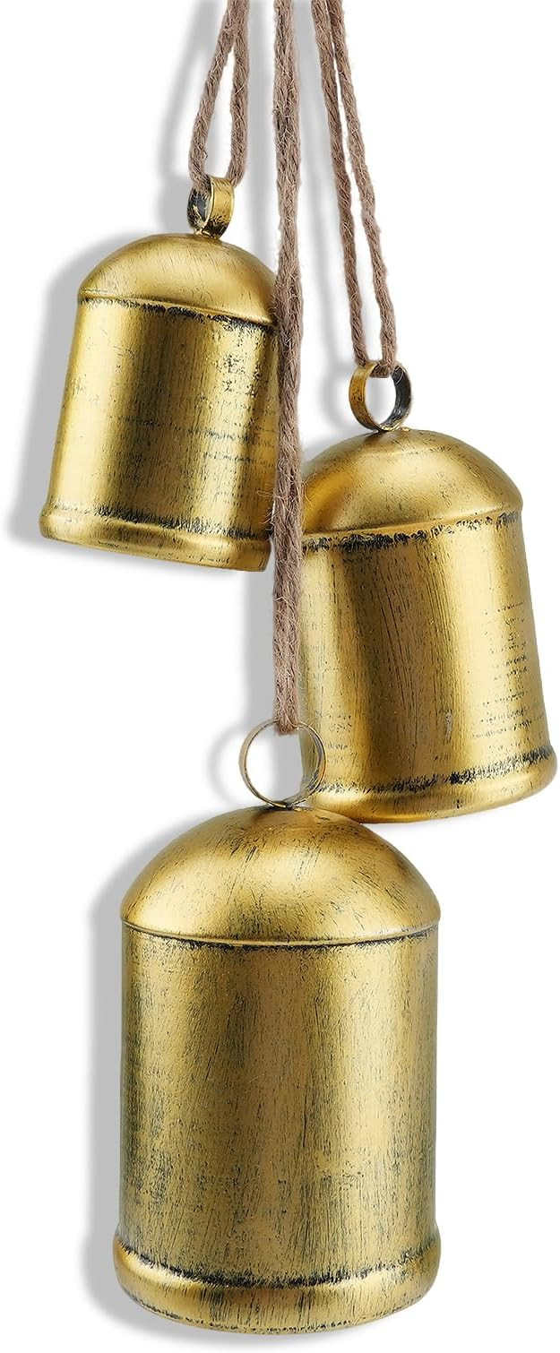 Christmas Bells for Decoration,Vintage Iron Bells with Jute Rope for Hanging,Handmade Rustic Cow ... | Amazon (US)