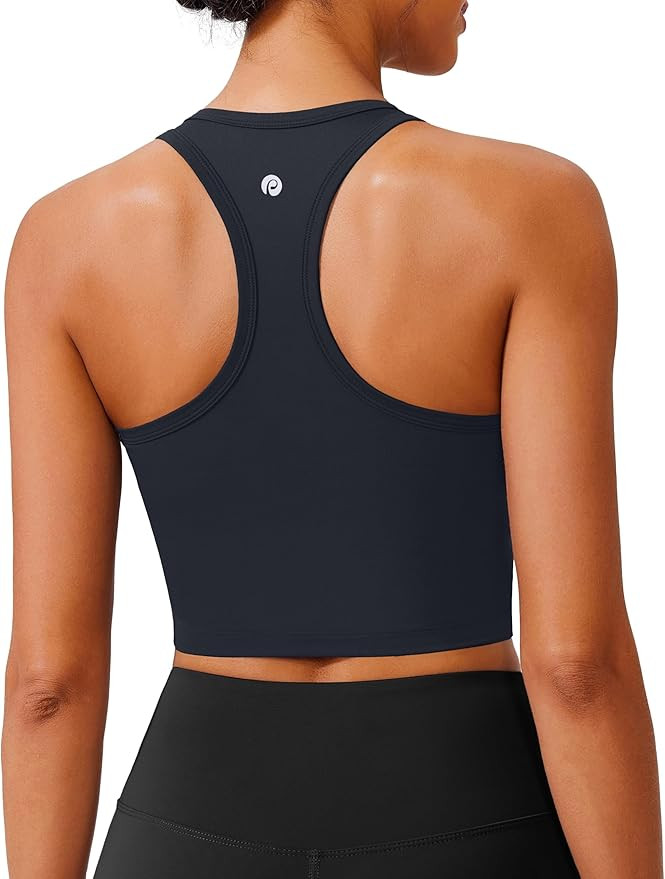 PINSPARK Racerback Crop Tank Tops for Women Longline Padded Sports Bra Scoop Neck Workout Yoga To... | Amazon (US)