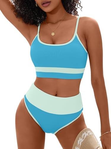 ANRABESS Women\u2019s High Waisted Bikini Sets,Color Block 2 Piece Swimsuits,Tummy Control Bathin... | Amazon (US)