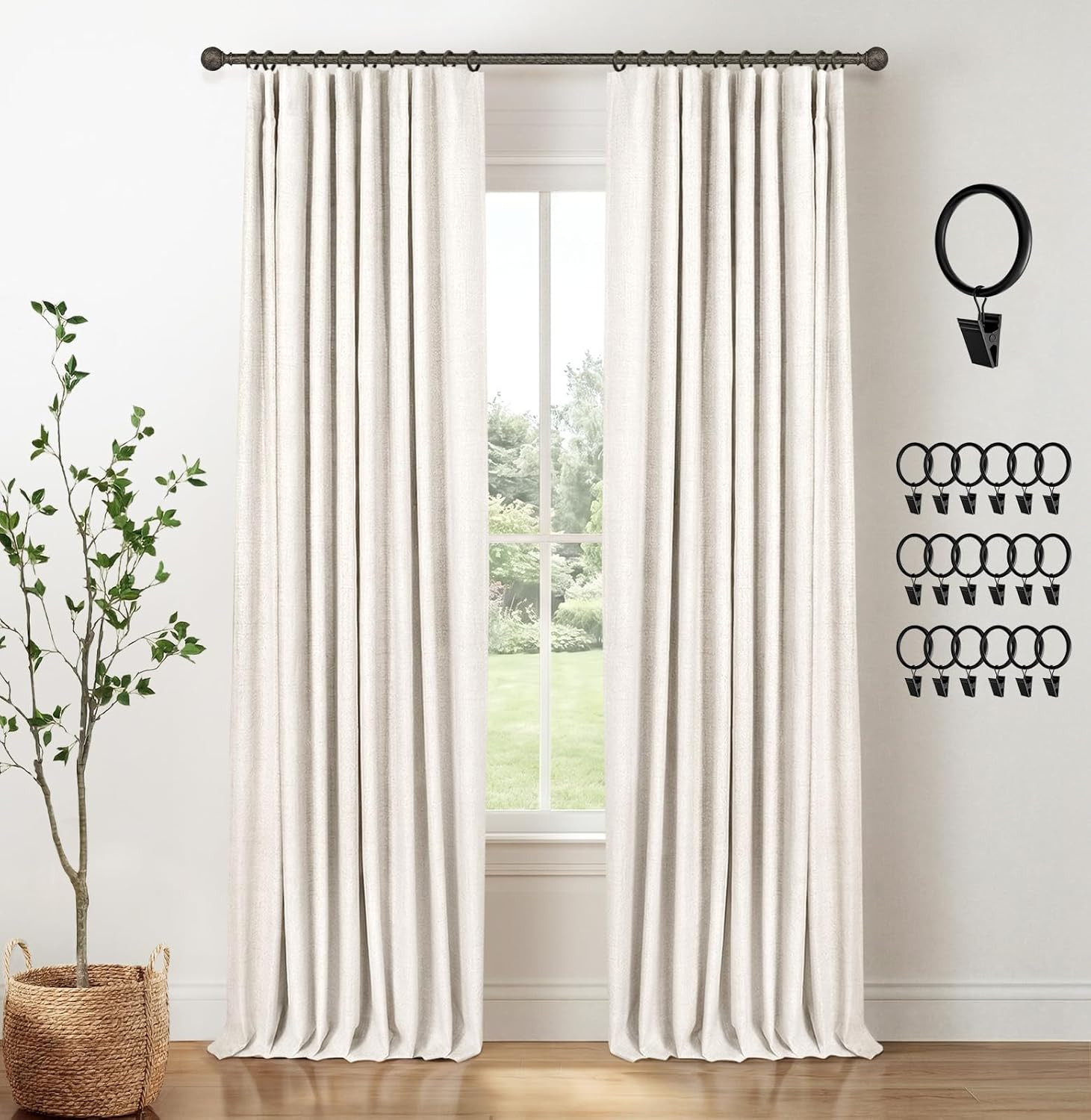 INOVADAY 100% Blackout Curtains for Bedroom, Black Out Curtains 84 Inch Long, Clip Rings Linen Bl... | Amazon (US)