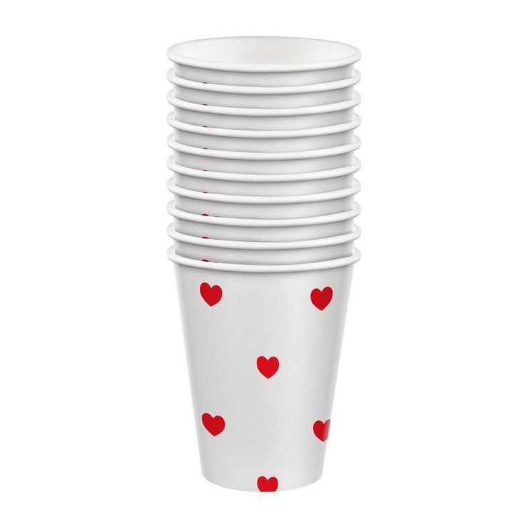 Valentine's Day Heart Print Red/White Disposable Cups 9oz/10ct - Spritz™ | Target