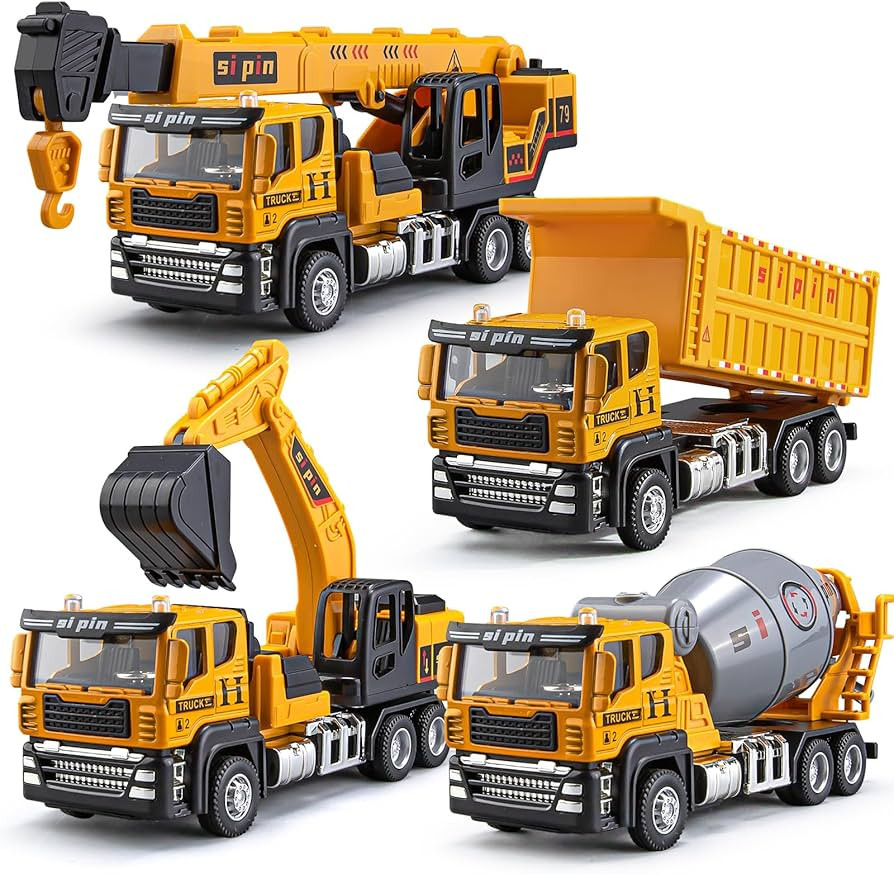 4 Packs Metal Construction Trucks Playsets, Mini Friction Powered Engineering Vehicle, Crane, Exc... | Amazon (US)