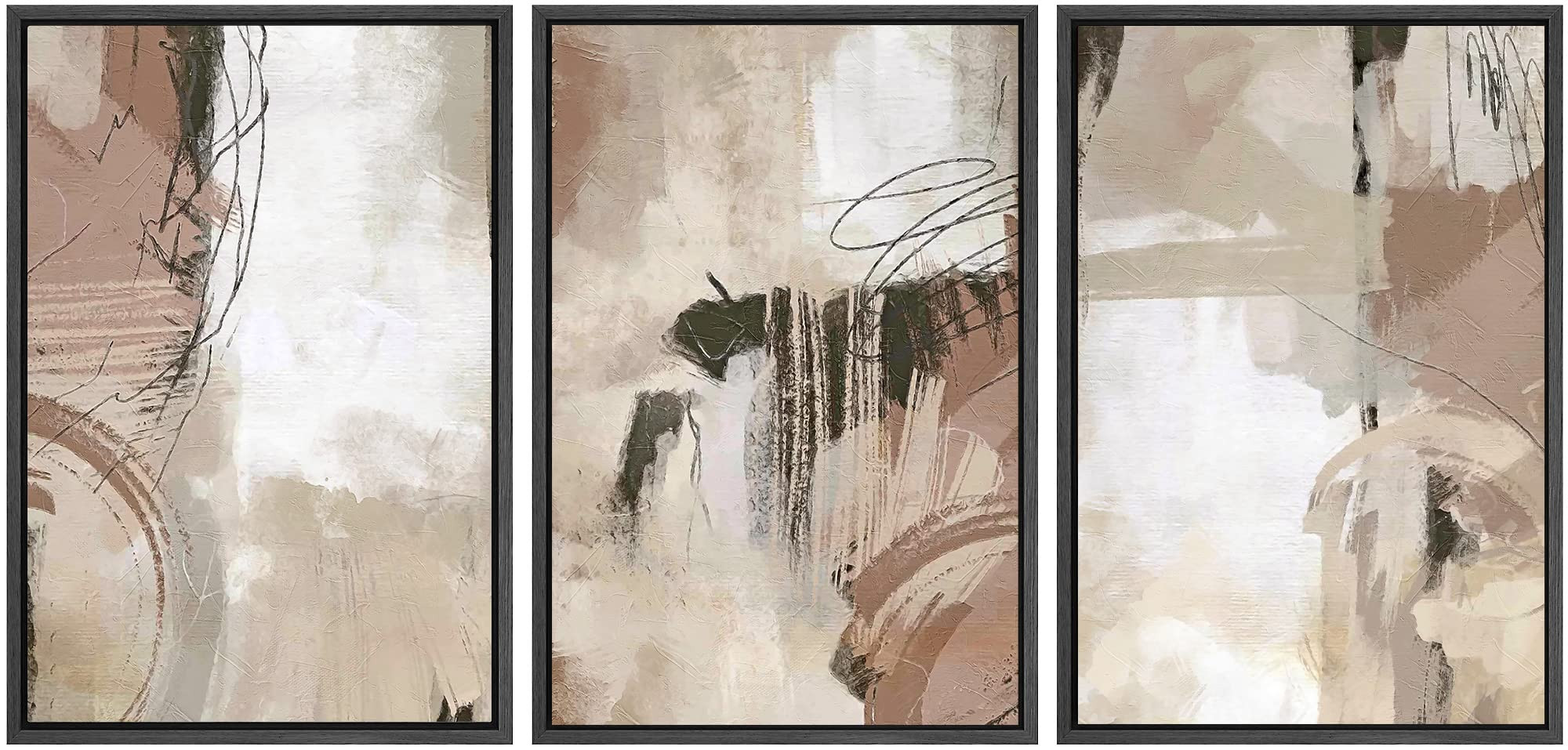 SIGNWIN Framed Canvas Print Wall Art Set Brown Pastel Watercolor Paint Strokes Shapes Abstract Il... | Amazon (US)