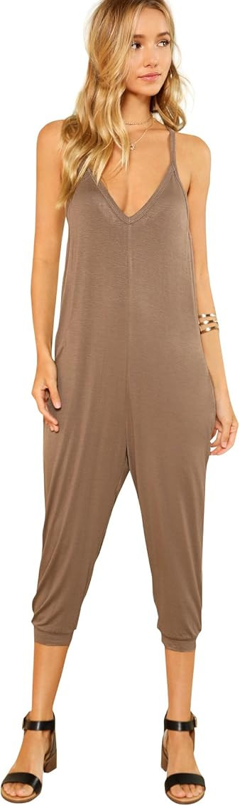 DIDK Women's V Neck Spaghetti Strap Harem Leg Cami Jumpsuit | Amazon (US)