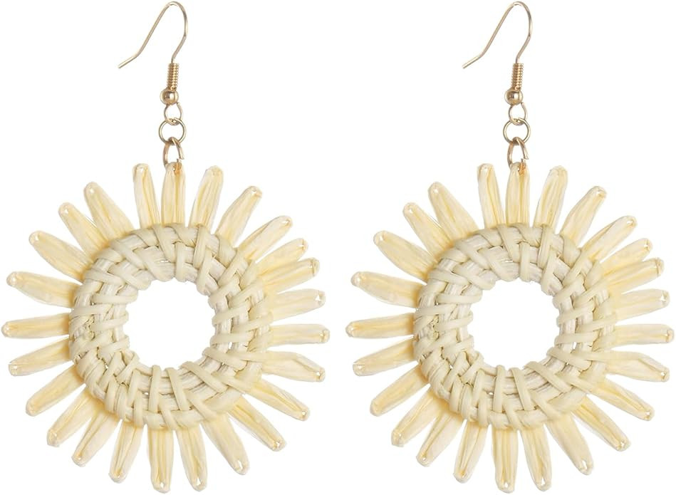 Ladies Handmade Rattan Earring - Tassel A Type Straw Wicker Earrings Bohemian Geometry Earring Ci... | Amazon (US)