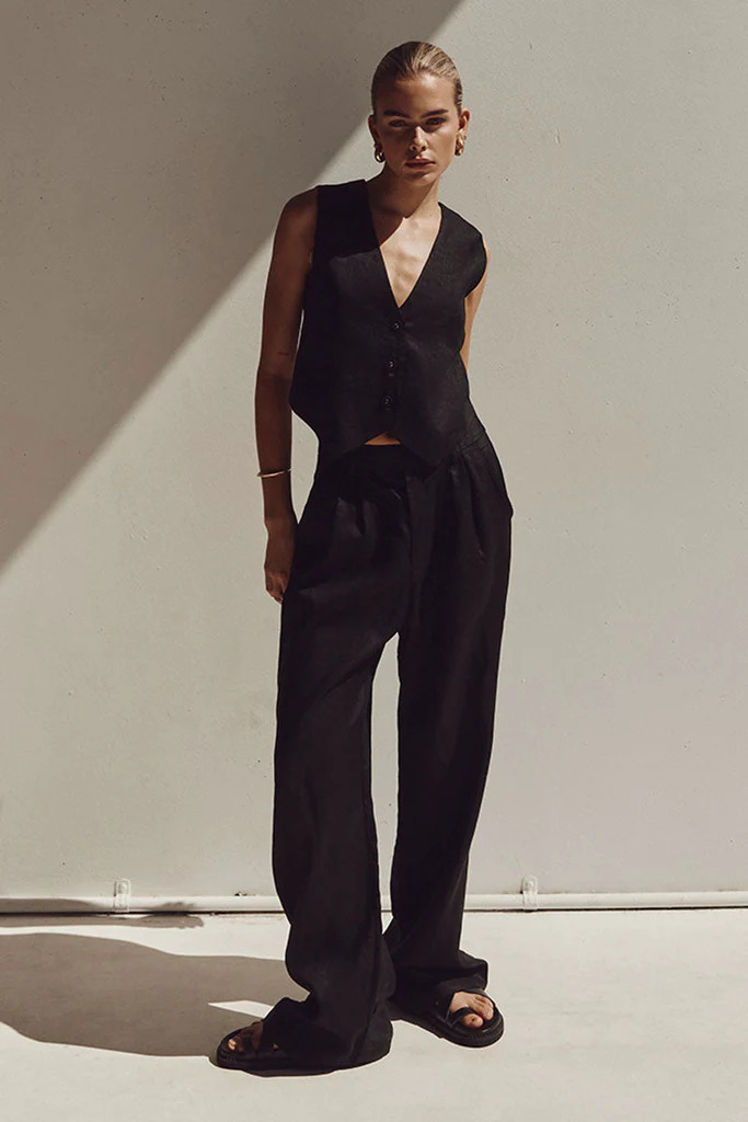 NORAH BLACK LINEN PANT | DISSH