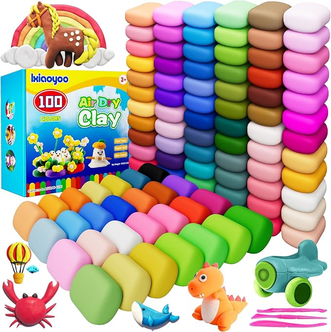 Ixiaoyoo Air Dry Clay, 100 Colors Modeling Clay for Kids, Safe & Non-Toxic, DIY Model Art & Craft... | Amazon (US)