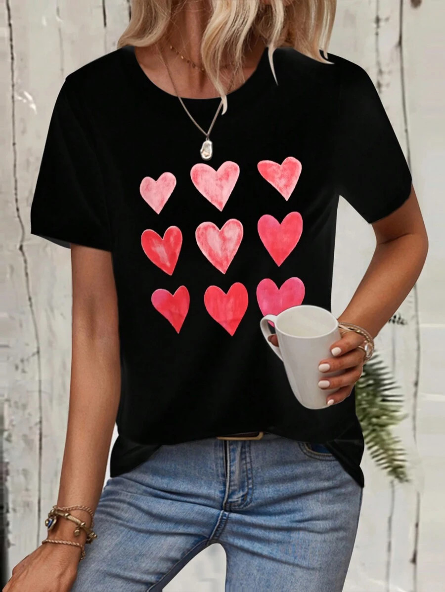 SHEIN LUNE Heart Printed T-Shirt | SHEIN