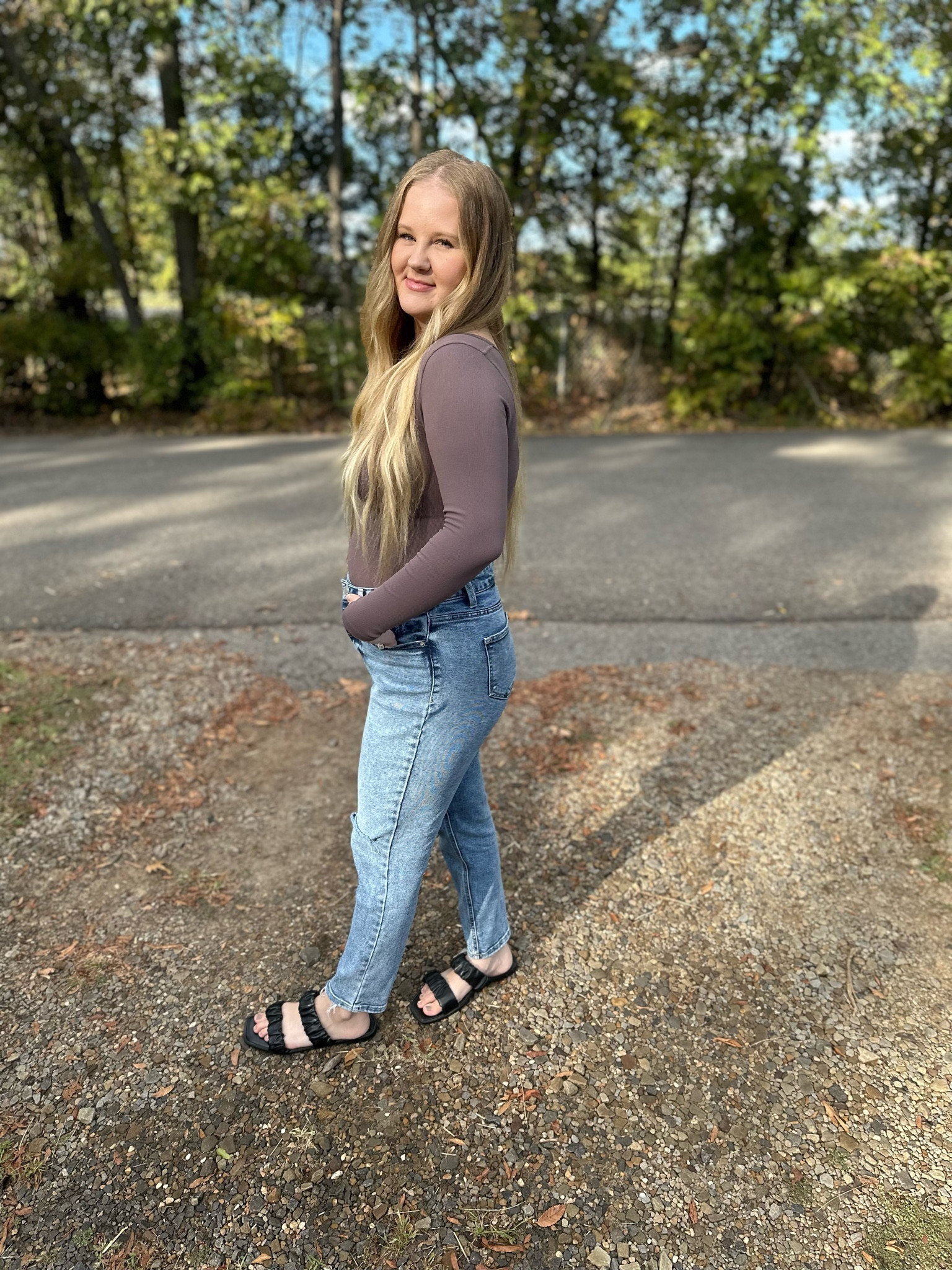 New fall favorite outfit chocolate bodysuit size small high rise mom jeans size 6 rushed black sandals 

#LTKStyleTip #LTKFindsUnder50 #LTKU