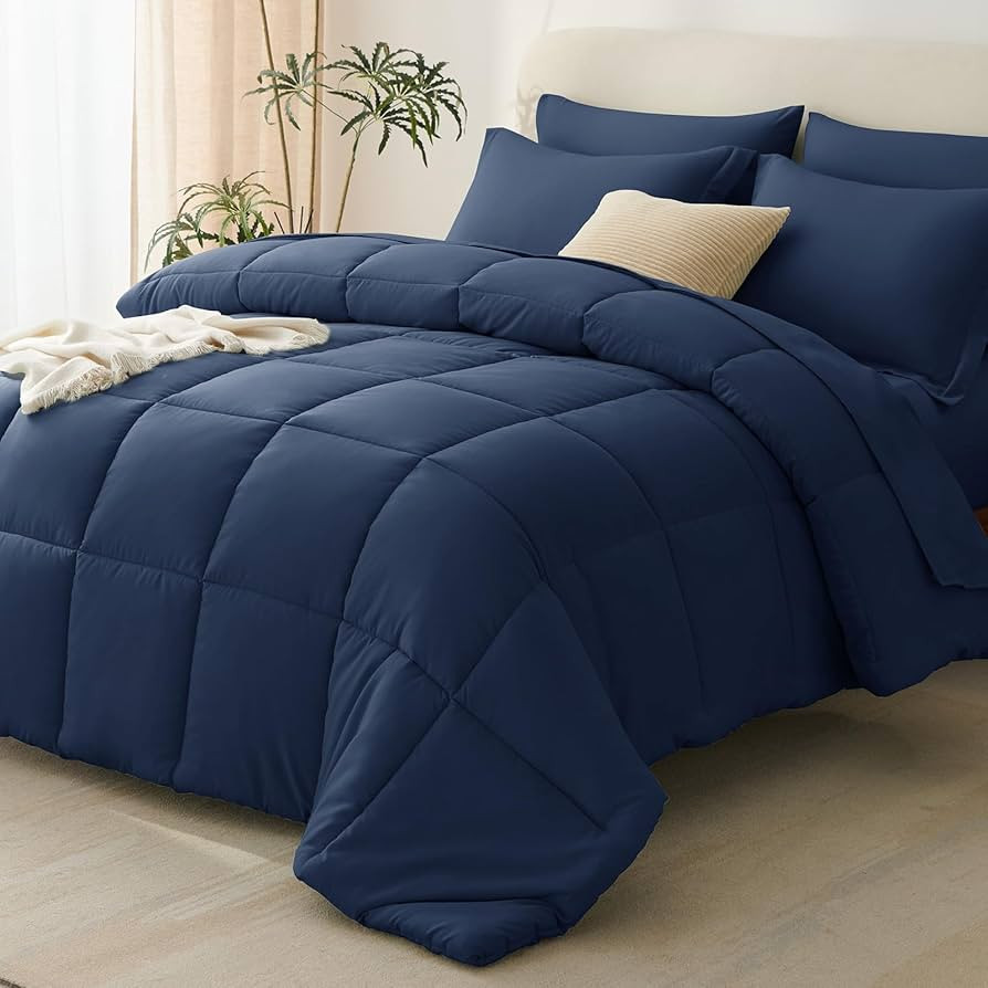 CozyLux Queen Comforter Set Navy Blue - 240GSM 7 Pieces Bed in a Bag Queen, Oeko-Tex Certified Be... | Amazon (US)