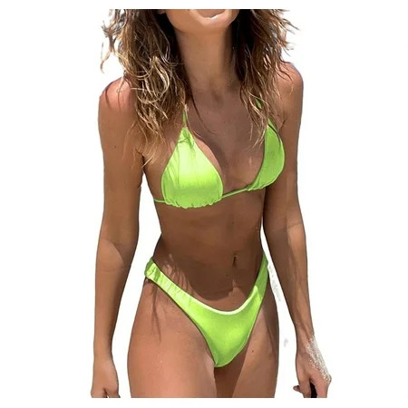 Women s Clothing Sexy Plain Halter Lime Green Bikini Sets M | Walmart (US)