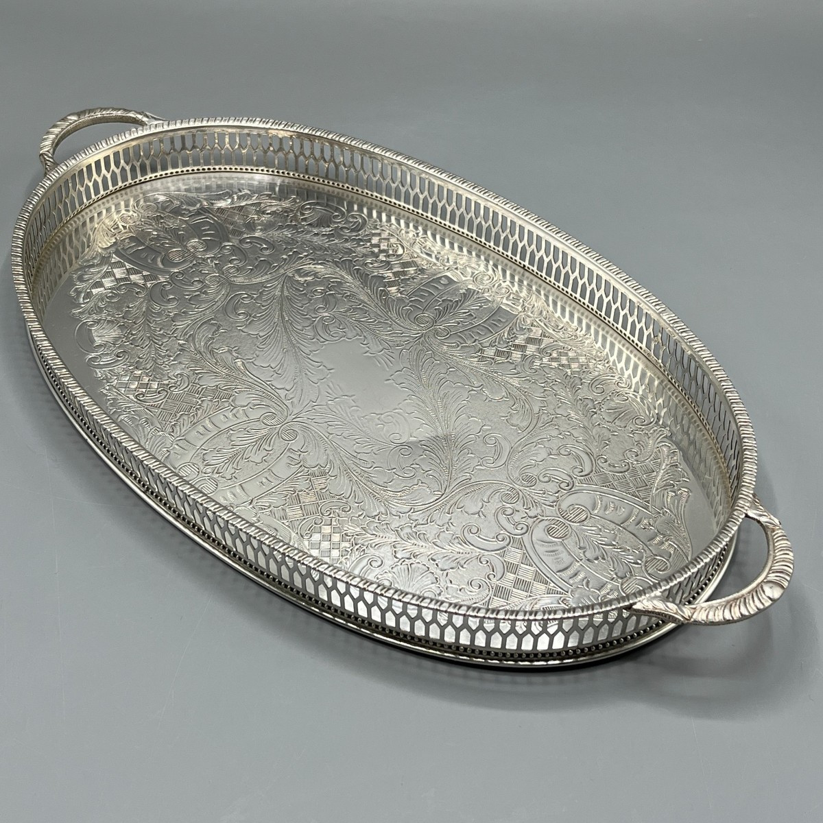 Vintage Viners Silver Plated Gallery Serving Tray Handles Drinks English Small | eBay | eBay US