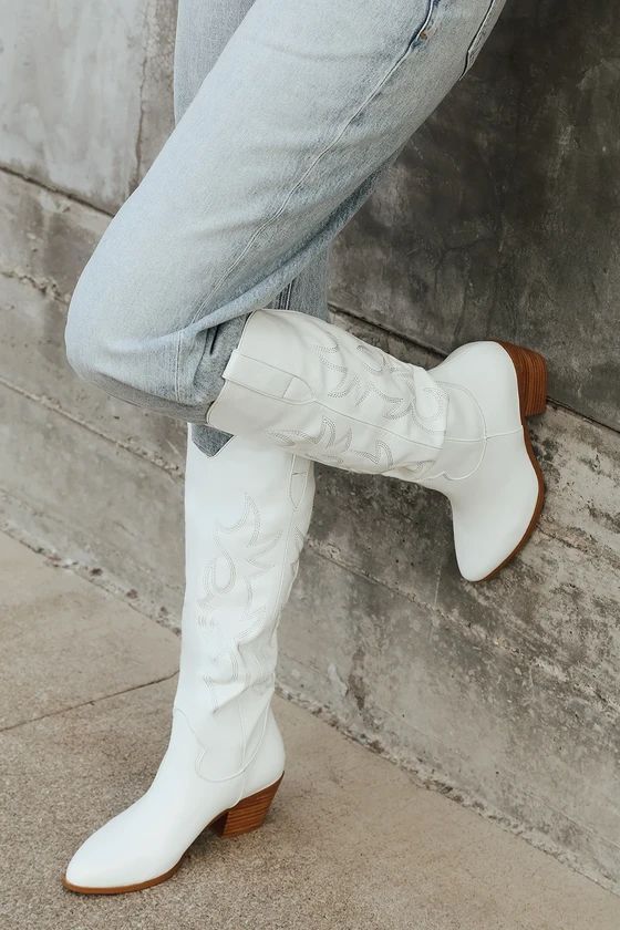 Urson White Pointed-Toe Knee High Boots | Lulus (US)