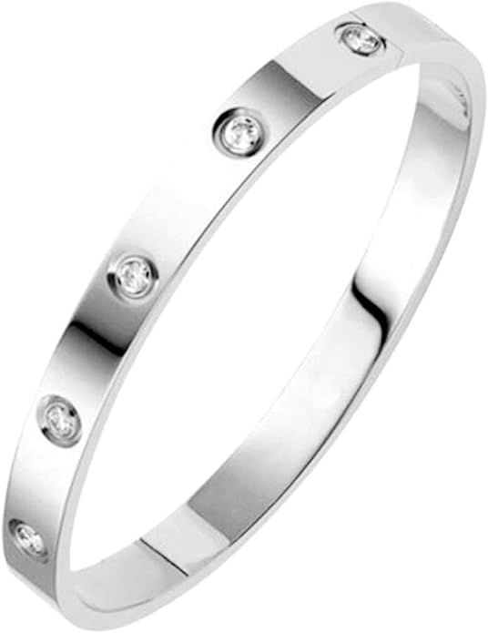 Jude Jewelers Classical Plain Stainless Steel Cubic Zircon Filled Bangle Bracelet | Amazon (US)