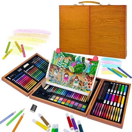 KINSPORY 172 Pack Painting Colouring Art Set, Art Supplies with Drawing Easel, Wooden Case Gift for Artist Beginners Kids Girls Boys (Brown) | Walmart (US)