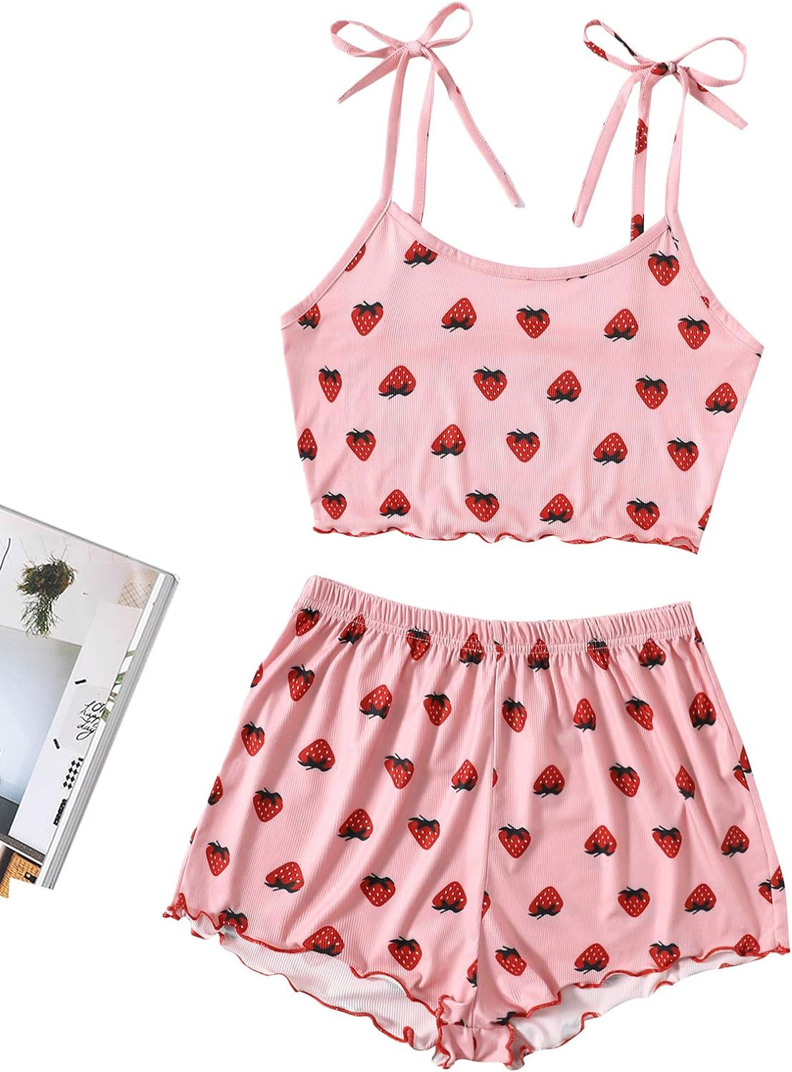 SweatyRocks Women's Summer Strawberry Print Cami Top and Shorts Sleepwear Pajamas Set | Amazon (US)