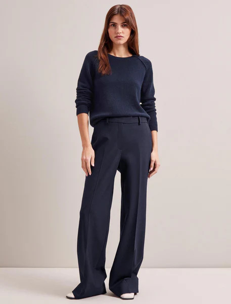 Terence New Wool Wide Leg Trouser - Navy | Cefinn