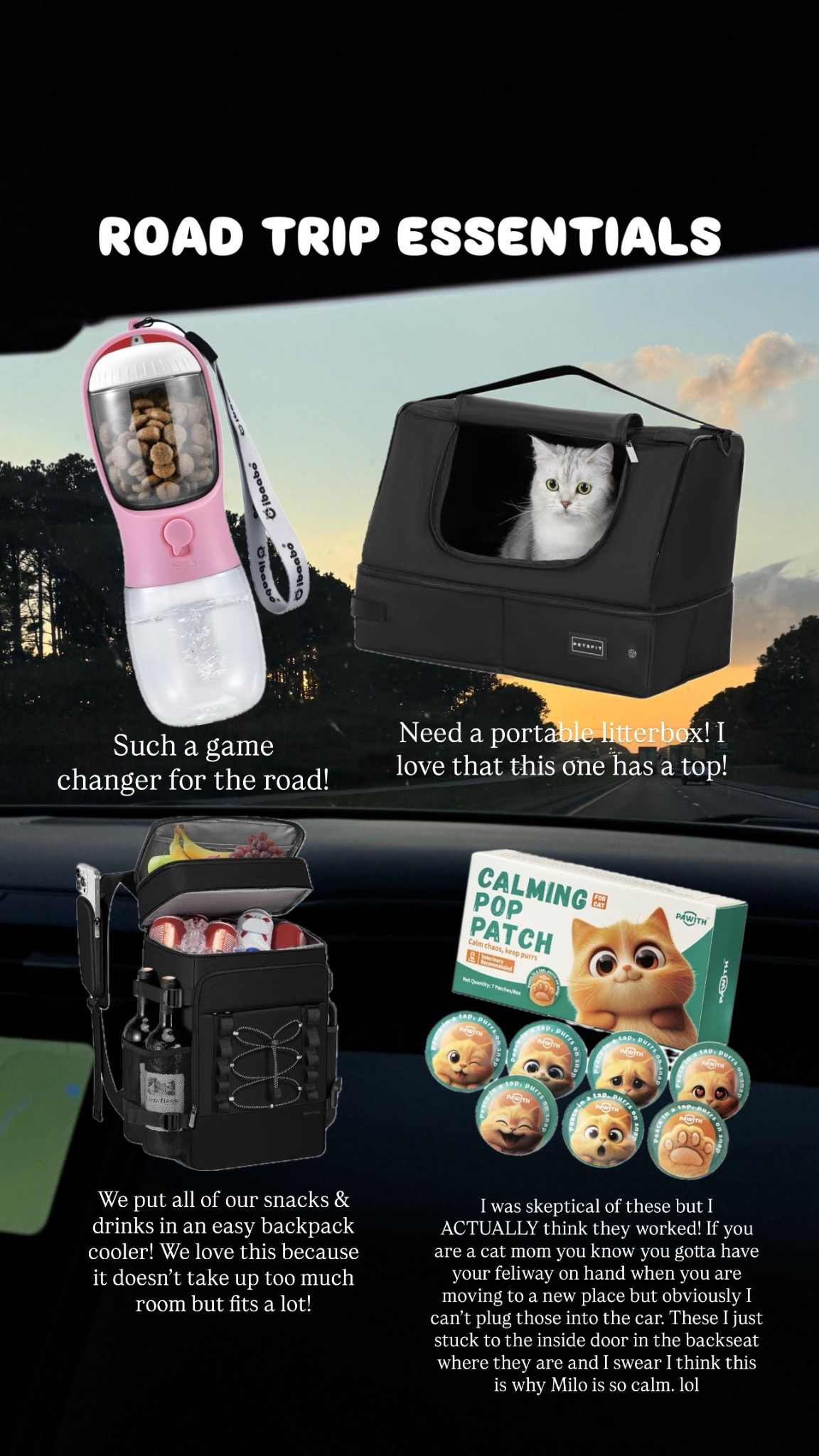 Essential Road Trip items especially when driving with cats!!! #ltkpets #catmom #cattravel #travelessentials

#LTKFindsUnder50 #LTKFindsUnder100 #LTKU