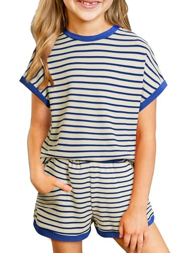 blibean Girls Summer Clothes Sets Kids Textured Striped Outfits Size 6-15 Years | Amazon (US)