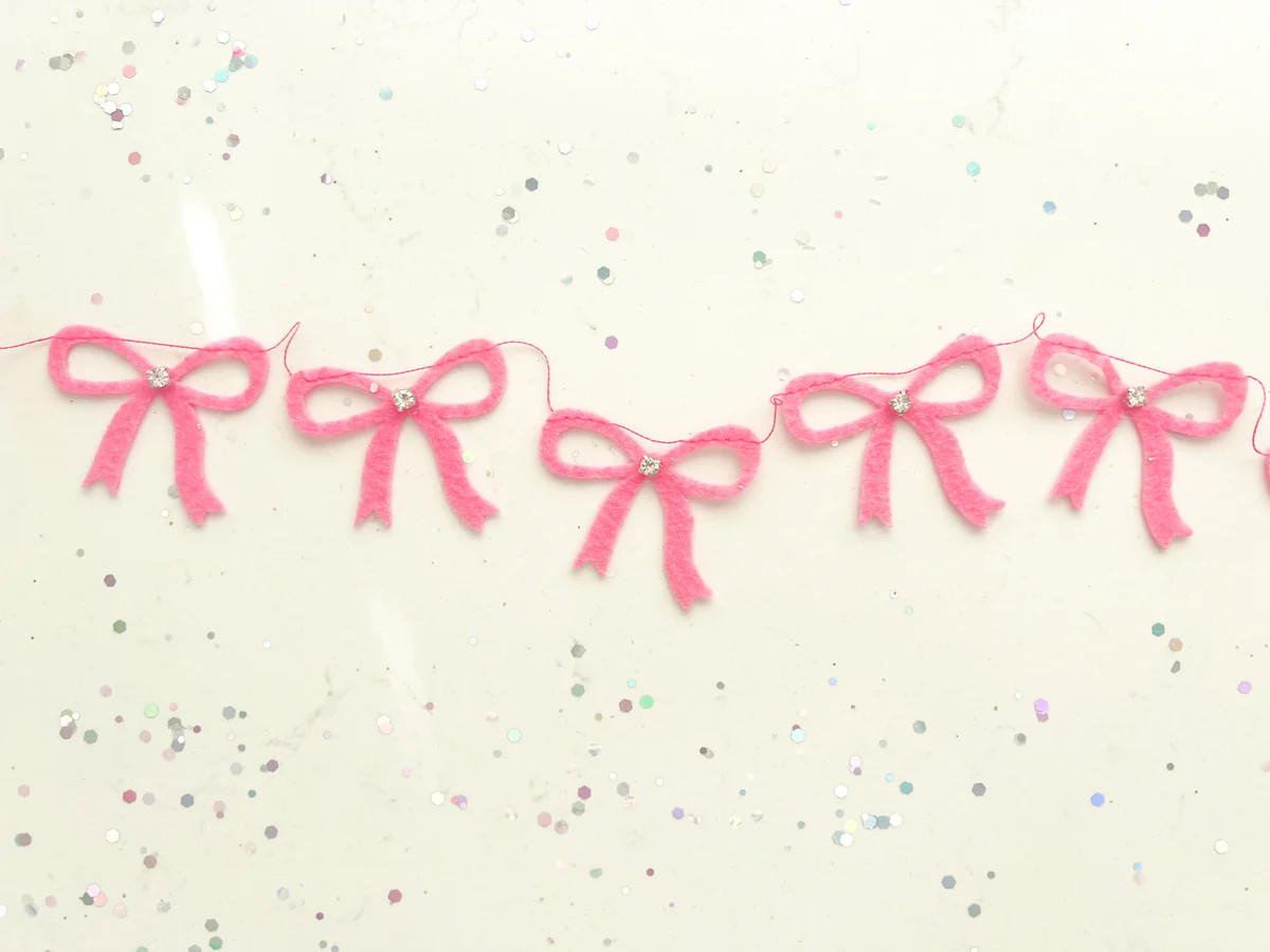 Pink Mini Felt Bow Garland with Gems - Valentine's Collaboration with | Pearl & Jane