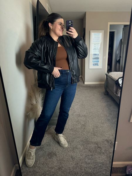 Winter midsize outfit - good American jeans size 13 and so comfortable/ the stretch is amazing! Square neck bodysuit size xl with the faux leather bomber jacket

Winter outfit, cold weather outfit, midsize outfit, date night outfit, edgy outfit, Amazon outfit, affordable outfit, size 12, size 14 

#LTKSeasonal #LTKmidsize #LTKfindsunder50