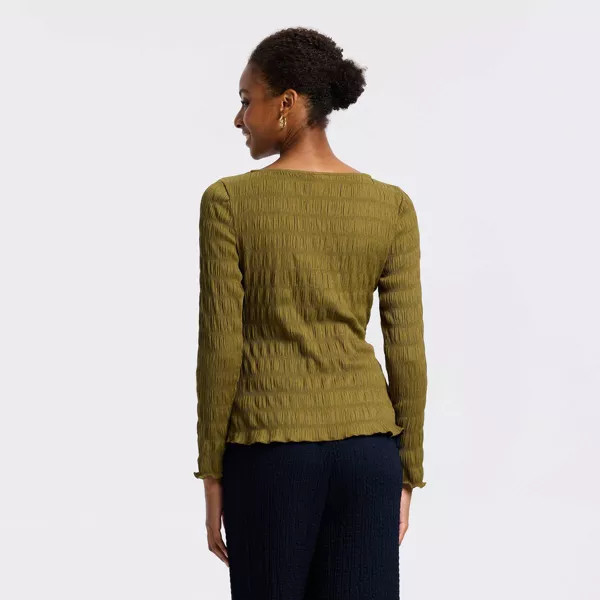 Women's Long Sleeve Boat Neck Crinkle Cardigan - A New Day™ Cream S | Target