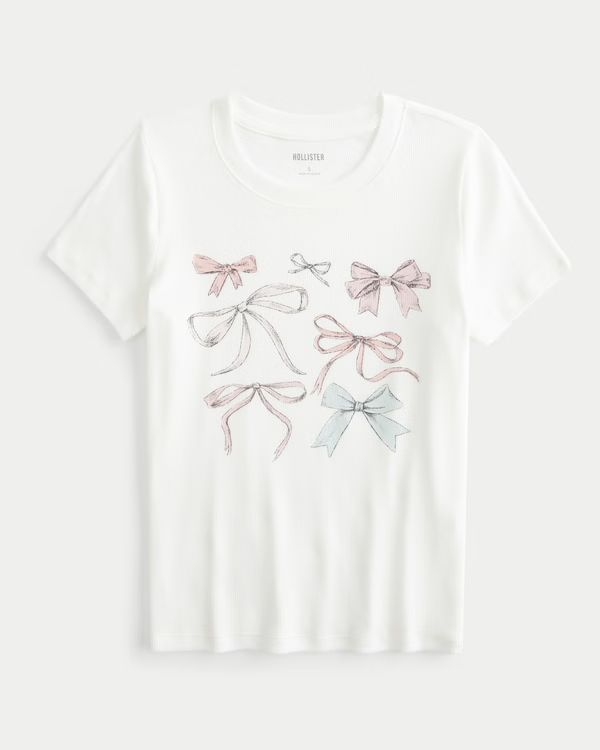 Ribbed Longer-Length Bow Graphic Baby Tee | Hollister (US)