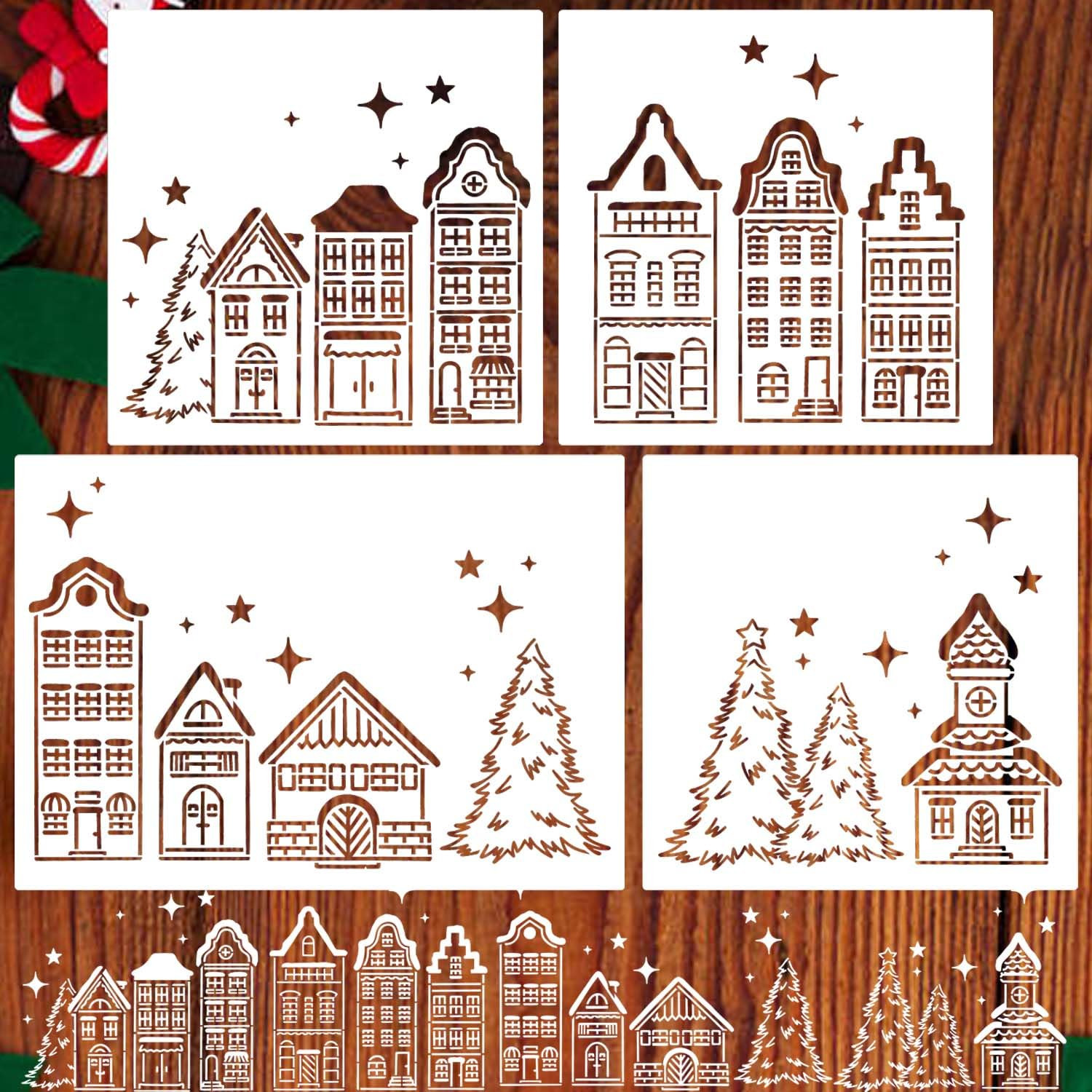 Christmas Stencils for Window Glass Large Christmas Stencils for Crafts Reusable Xmas Village Hou... | Amazon (US)