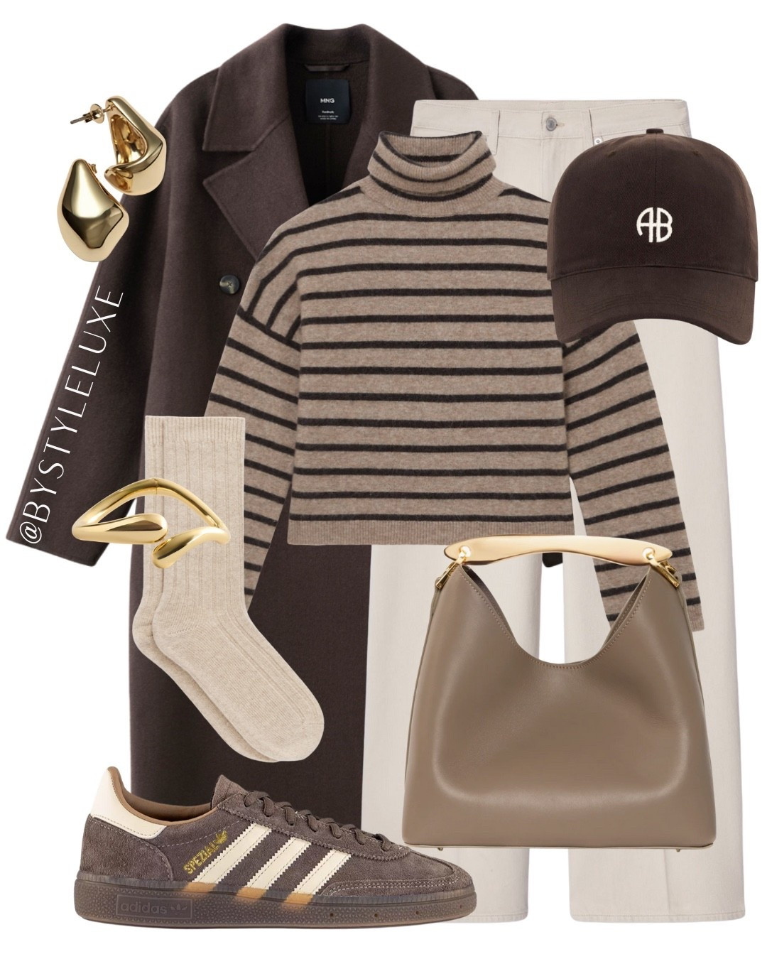 COLD WEATHER LOOK - Cosy stripy jumper styled with a staple chocolate brown oversized coat and Spezials 

#trainers #winteroutfit #wintercoat 

#LTKwinter #LTKjeans #LTKshoes