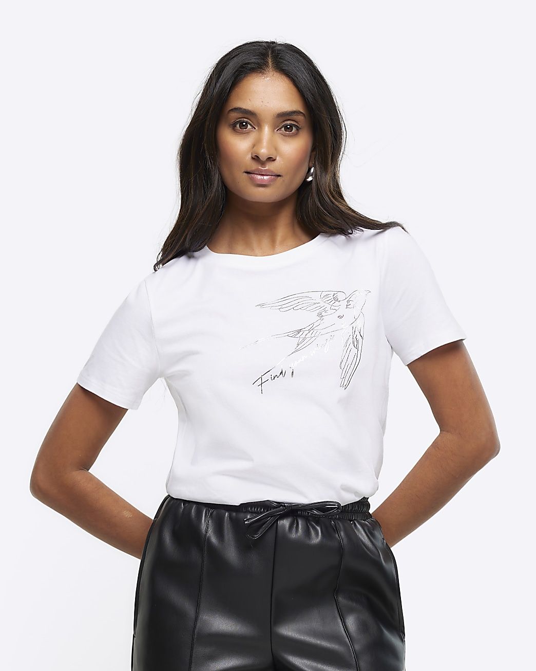 White bird graphic t-shirt | River Island (UK & IE)