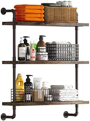 Helsin 3 Tier Industrial Pipe Shelf Rustic Wood Floating Shelves,Wall Display Bookshelf,Storage R... | Amazon (US)