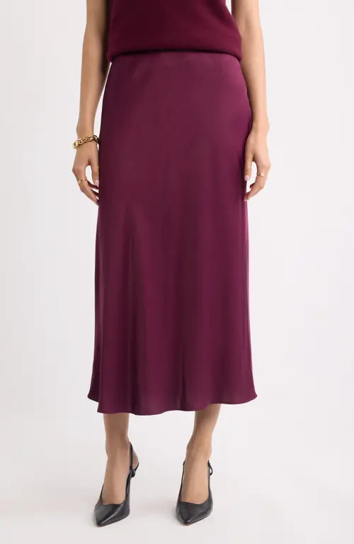 Nordstrom Bias Cut Satin Maxi Skirt in Burgundy Fig at Nordstrom, Size Large | Nordstrom
