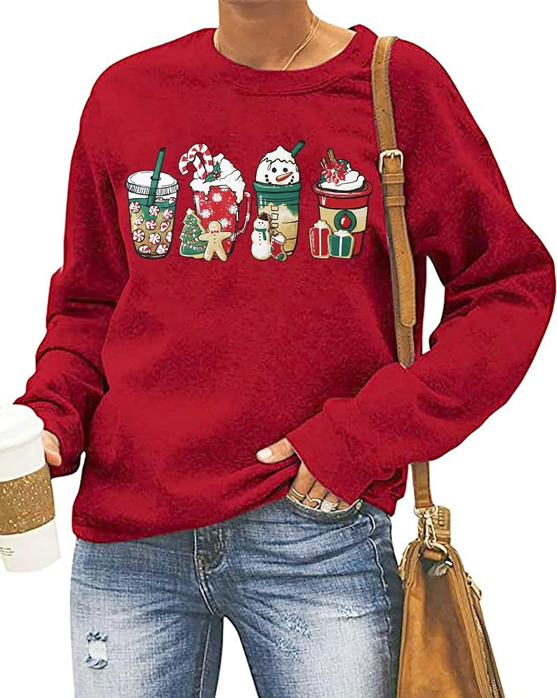 LAZYCHILD Christmas Shirts for Women Merry Christmas Tree Graphic Sweatshirt Xmas Heart Holiday Tops Tee | Amazon (US)