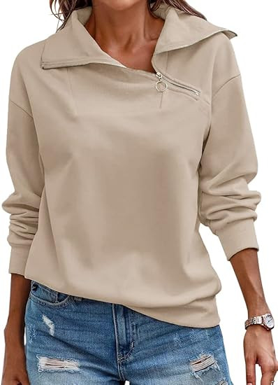 Womens Zipper Sweatshirt Turtleneck Long Sleeve Pullover Casual Loose Sweatshirts Top T Shirts | Amazon (US)
