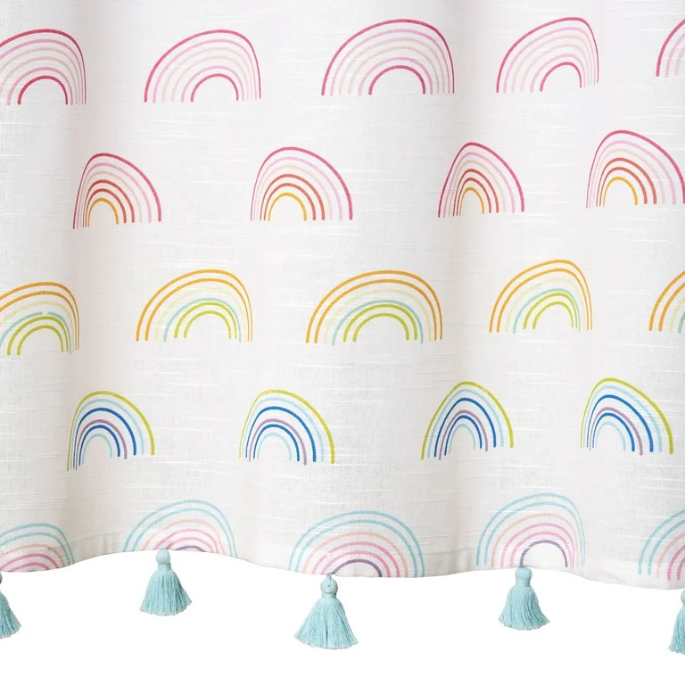 Gap Home Kids Rainbow Toss Organic Cotton Shower Curtain with Tassels, White, 72"x72" | Walmart (US)