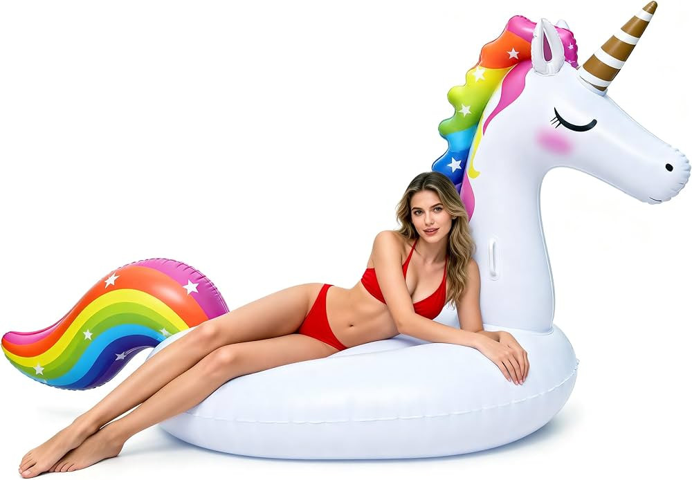 Giant Inflatable Unicorn Pool Float Floaties, Rainbow Mane Ride-On Swimming Pool Toy for Adults &... | Amazon (US)