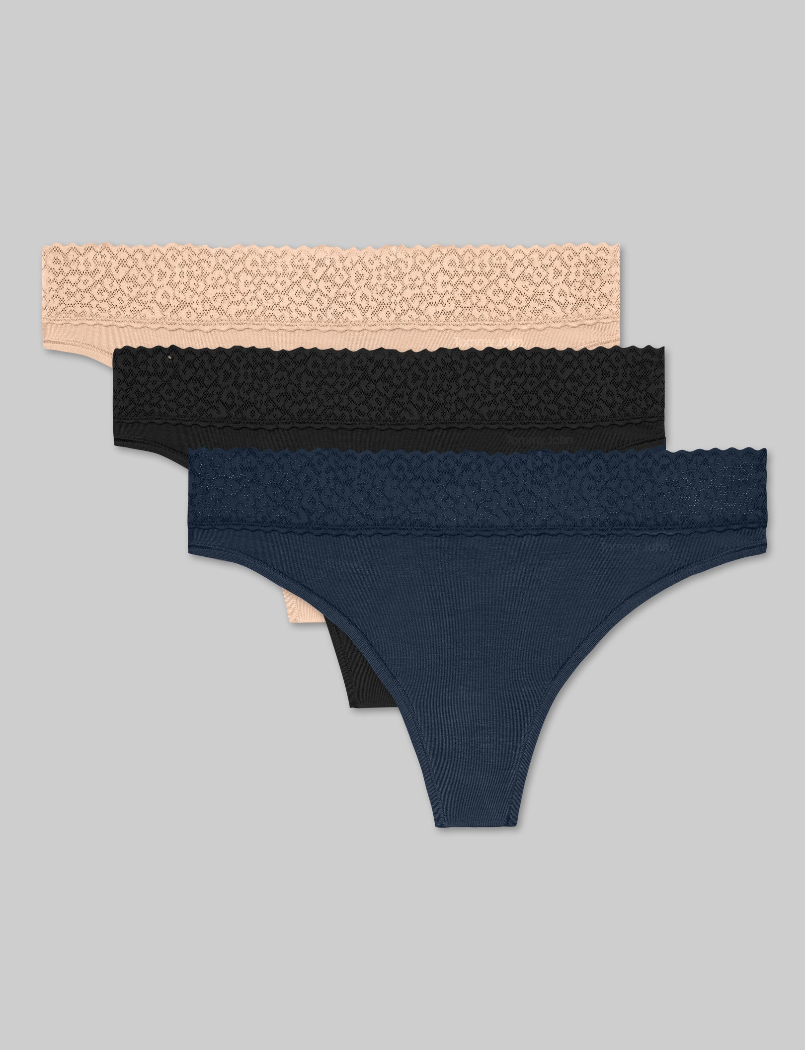 Women's Second Skin Thong, Lace Waist (3-Pack) | Tommy John