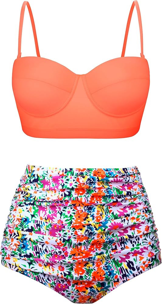 Angerella Women Vintage Polka Dot High Waisted Bathing Suits Bikini Set | Amazon (US)