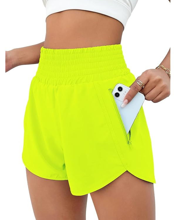 BMJL Women's Athletic Shorts High Waisted Running Shorts Pocket Sporty Short Gym Elastic Workout ... | Amazon (US)